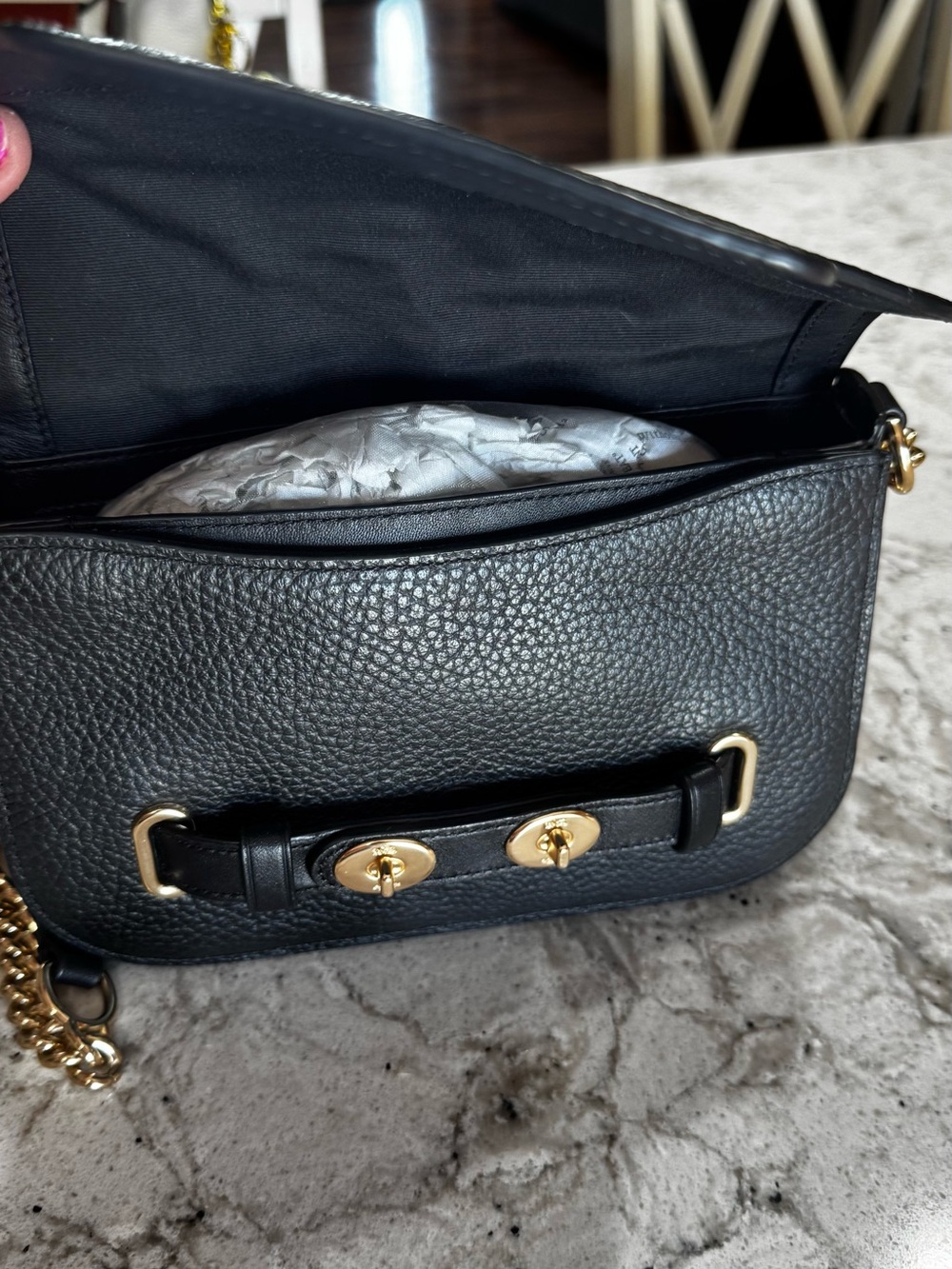 Coach Blake in Black Pebbled Leather Shoulder Bag with Gold Chain - Picture 16 of 16